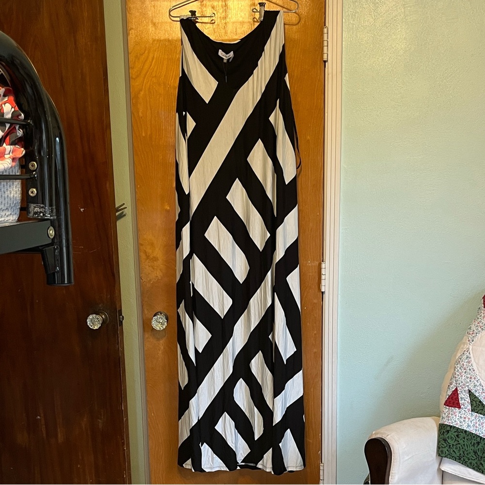 Calvin Klein Black and White Geometric Maxi Dress